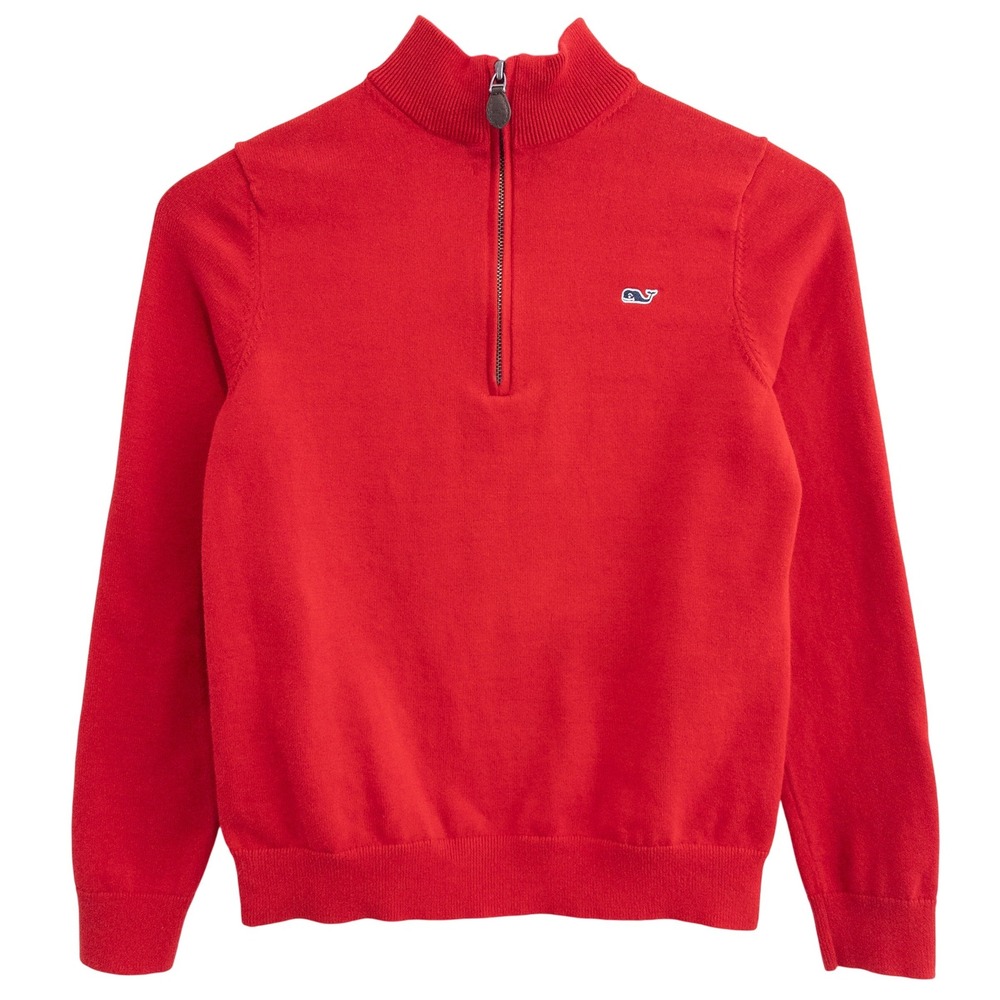 Vineyard Vines Sweater Boys M 12-14 Red Quarter Zip 100 Cotton‎ Knit Pullover